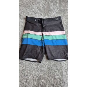 NEW O'Neill Black Striped Hyperfreak Board Shorts, Men's Sz 28 Swim Beach